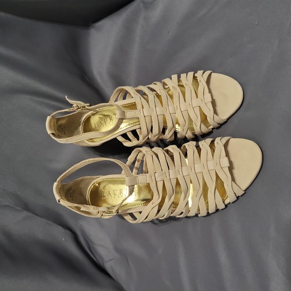 LAUREN Ralph Lauren Damalise Strappy Wedge Sandals Heels Light Clove sz 6½ - Picture 1 of 5